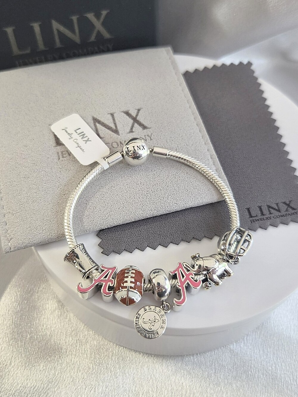 Linx Snake Chain Bracelet with Alabama Football Themed Charms